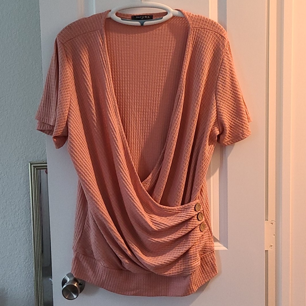 Very Flattering Iliad USA Short Sleeve 2X Faux Wrap